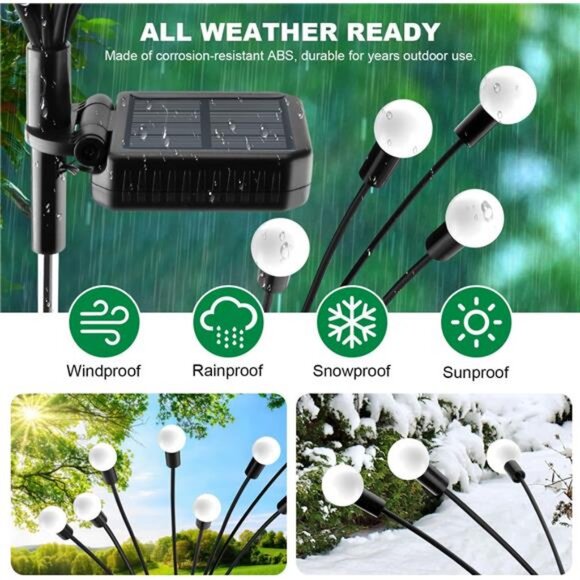 Solar Garden Lights - 6 Pack Solar Firefly Lights Outdoor Waterproof New - Picture 3 of 7